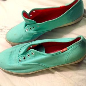 Teal and coral retro keds